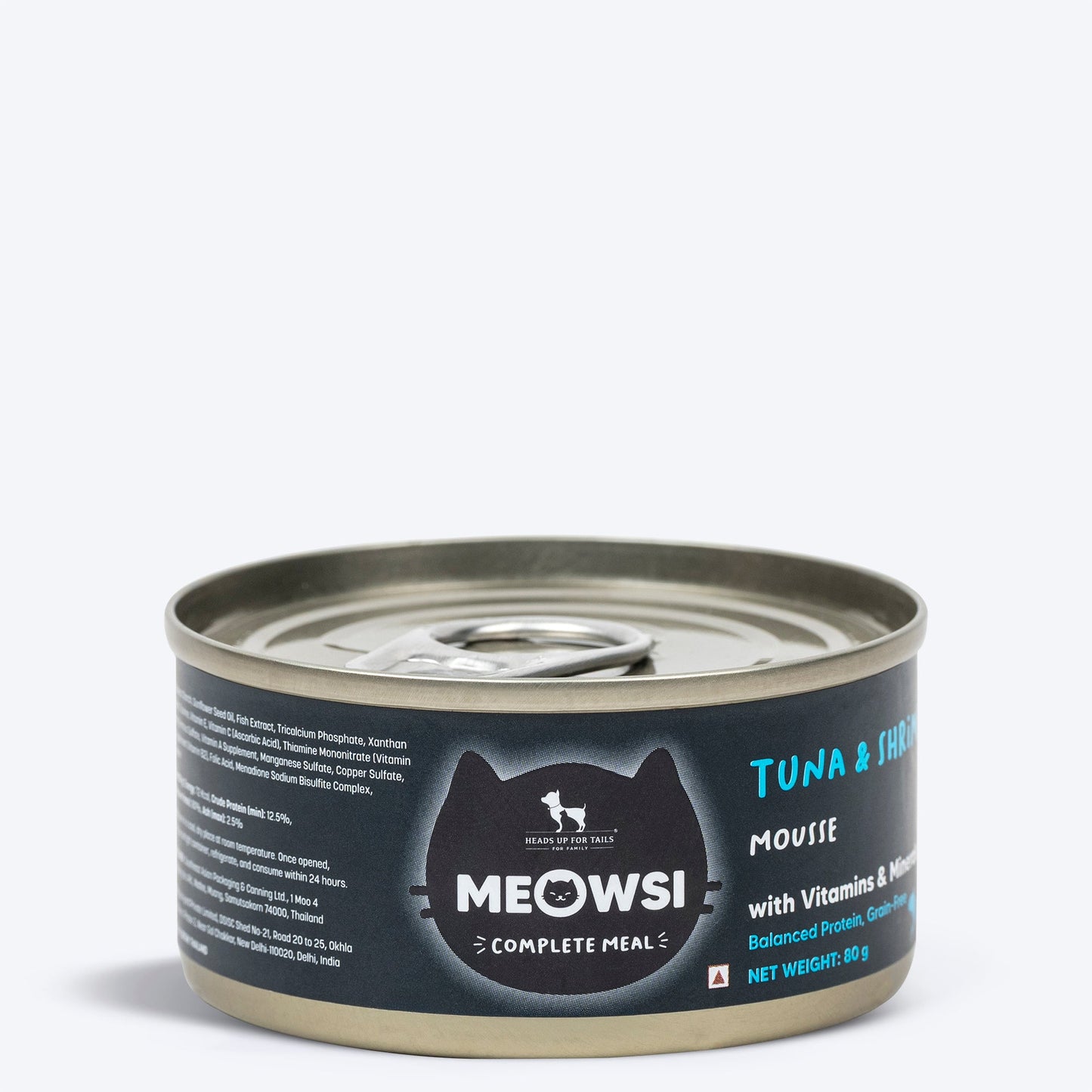 Meowsi by HUFT Tuna & Shrimp Mousse Canned Cat Wet Food, 80 gm, with vitamins and minerals, grain-free formula.