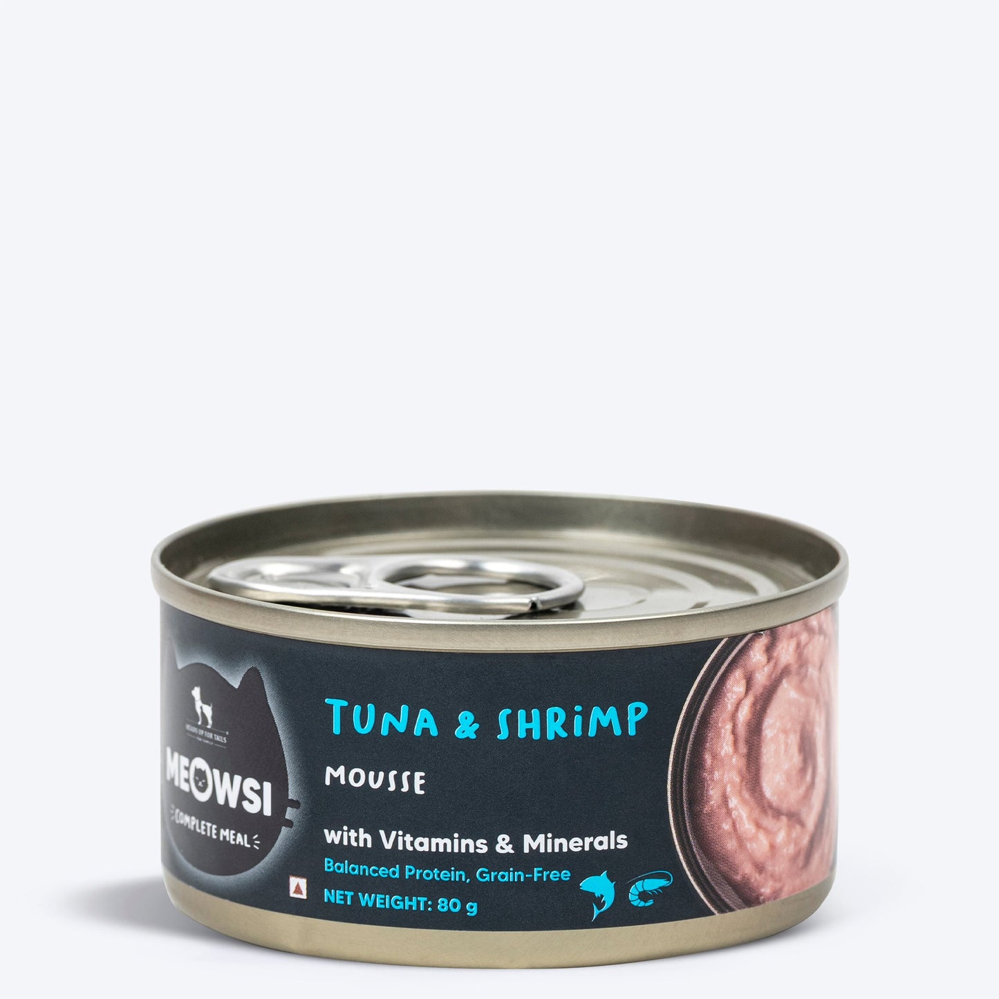 Meowsi by HUFT Tuna & Shrimp Mousse Canned Cat Wet Food, 80 gm, with vitamins and minerals, grain-free formula.