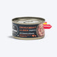 Meowsi by HUFT Chicken Breast with Duck in Broth, 80 gm can, features a pull-tab lid and a mix of shredded meat.