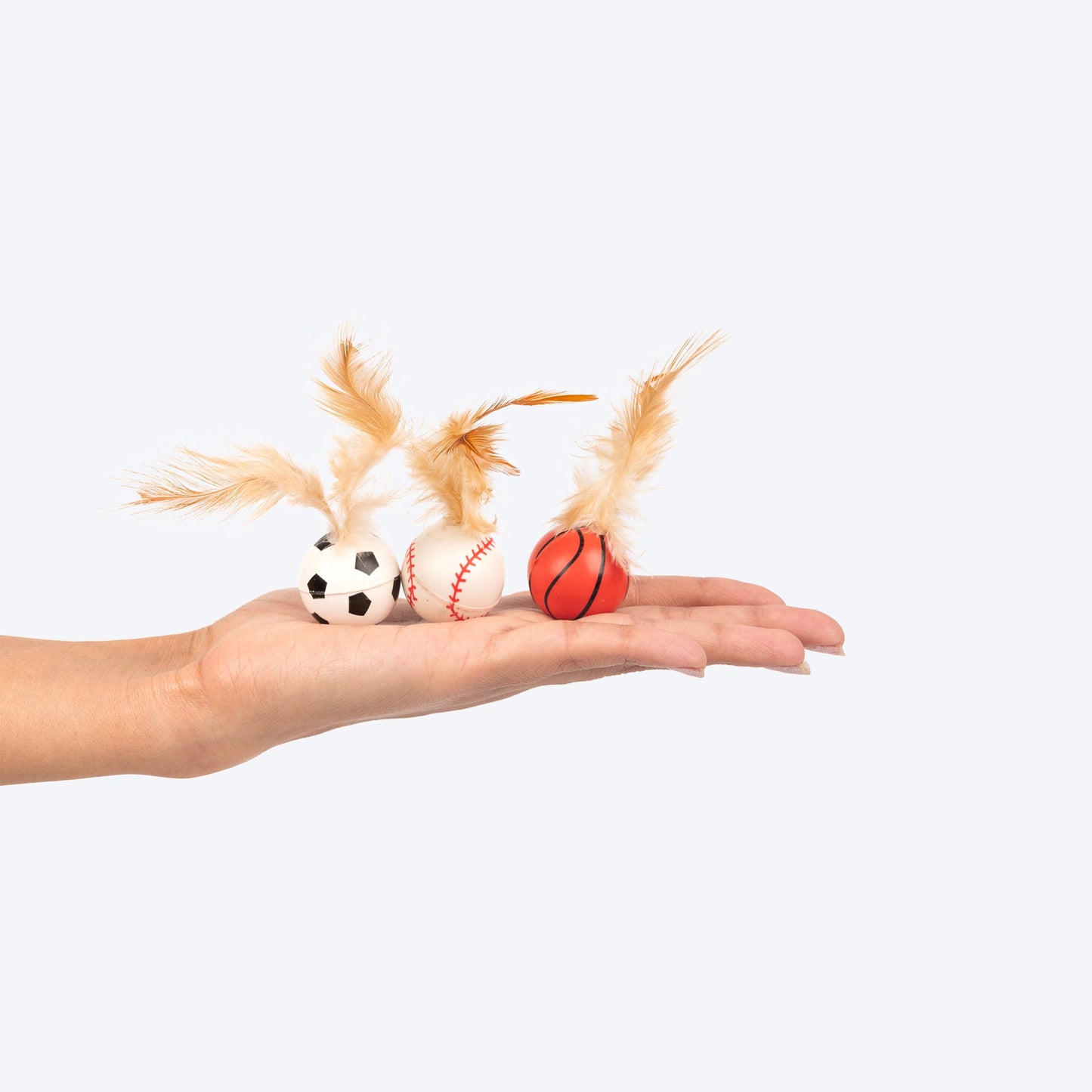 HUFT Sporty Trio Feather Balls For Cat - Multicolour - Set Of 3 - Heads Up For Tails