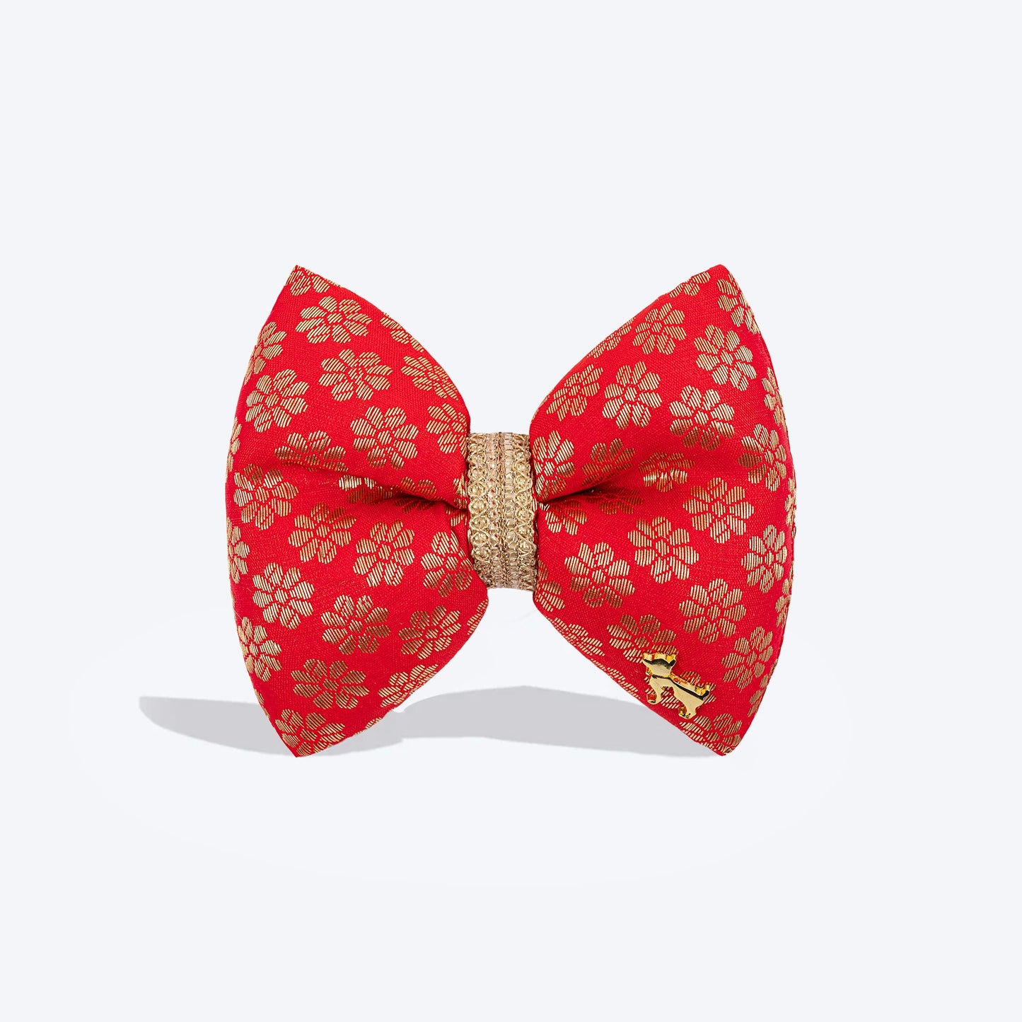 HUFT Shahi Brocade Bow Tie For Dog - Red - Heads Up For Tails