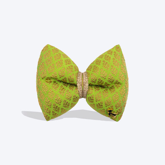 HUFT Shahi Brocade Bow Tie For Dog - Lime Green - Heads Up For Tails