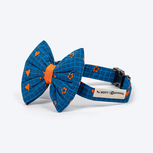 HUFT X Pinklay Hearts In Bloom Bow Tie With Strap For Dog - Blue & Orange - Heads Up For Tails