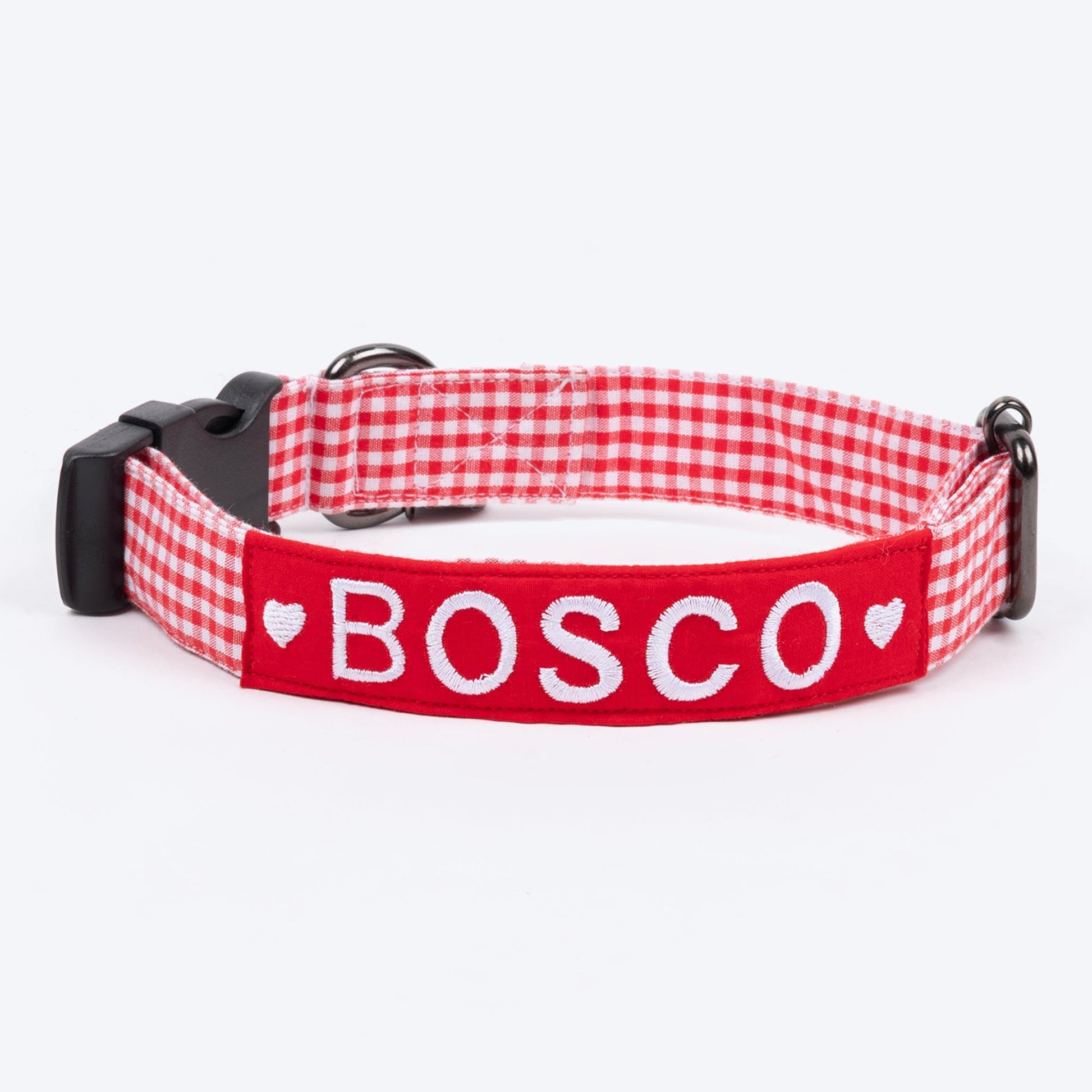 HUFT Personalised Gingham Fabric Collar With Bow Tie For Dogs - Red - Heads Up For Tails