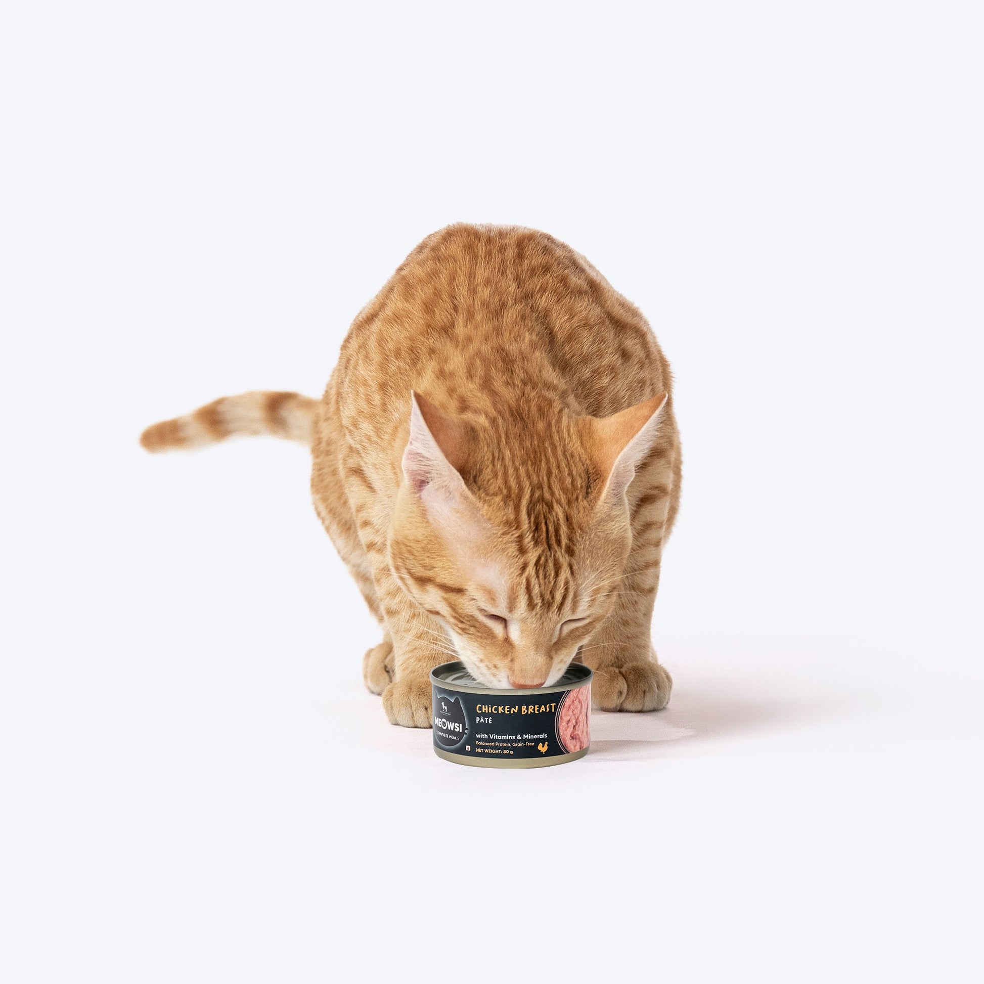 Meowsi by HUFT Chicken Breast p¢t© Canned Cat Wet Food, 80 gm, with vitamins and minerals, grain-free formula.