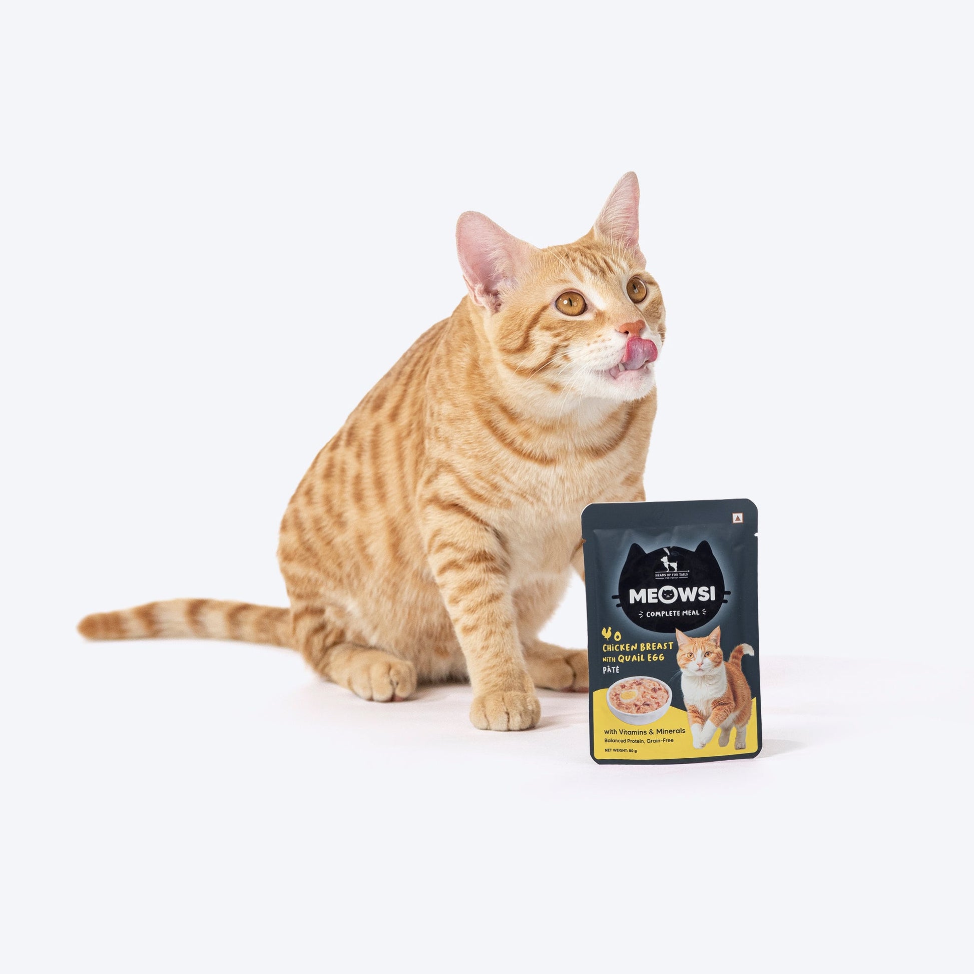 Meowsi by HUFT Chicken Breast with Quail Egg p¢t© Cat Wet Food, 80 gm, grain-free, with vitamins and minerals.