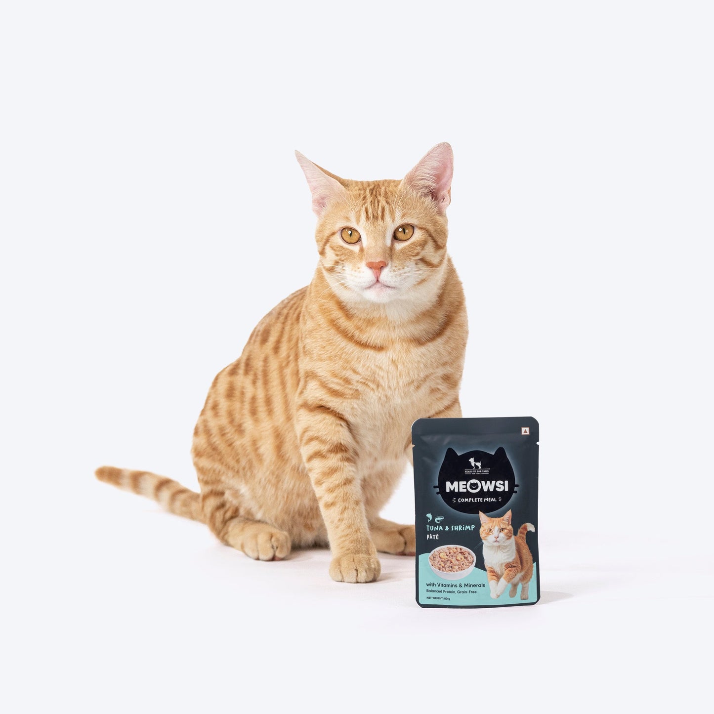 Meowsi by HUFT Tuna & Shrimp p¢t© Cat Wet Food, 80 gm, grain-free, with vitamins and minerals for balanced nutrition.