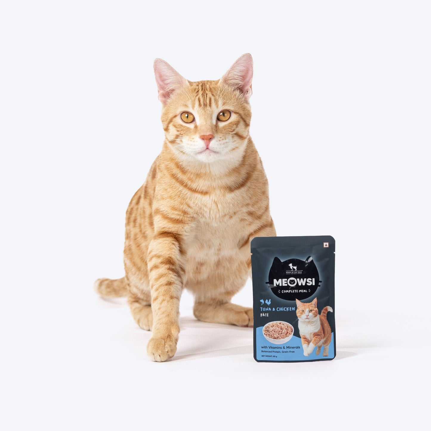 Meowsi by HUFT Tuna & Chicken P¢t© Cat Wet Food, 80 gm, grain-free, with vitamins and minerals for balanced nutrition.