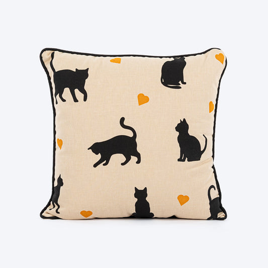HUFT Whisker Love Printed Cushion For Pet Lovers - Beige & Black - Heads Up For Tails