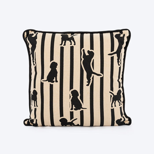 HUFT Tails & Trails Printed Cushion For Pet Lovers - Beige & Black - Heads Up For Tails