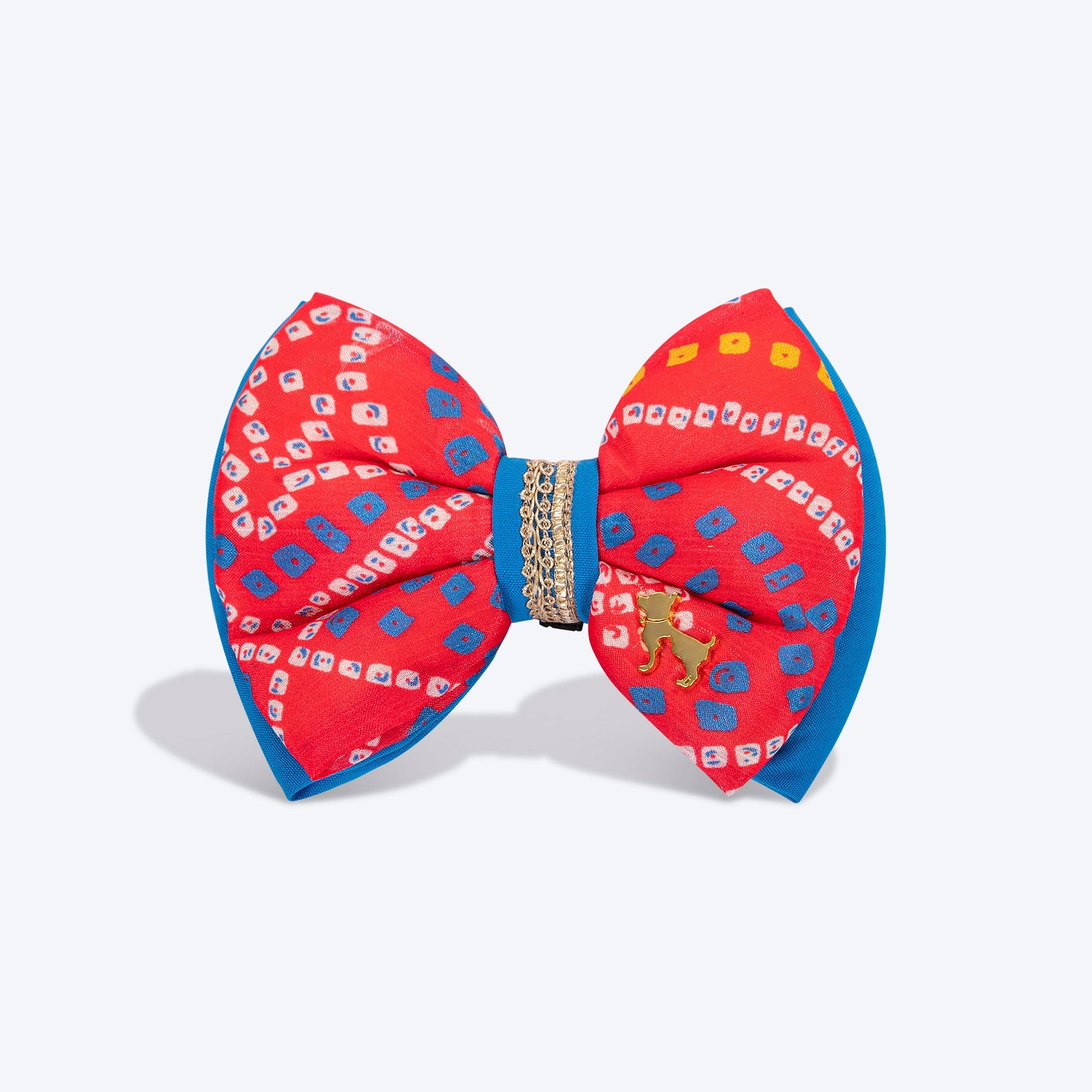 HUFT Festive Bandhej Bling Dog Bow Tie - Pink & Blue - Heads Up For Tails