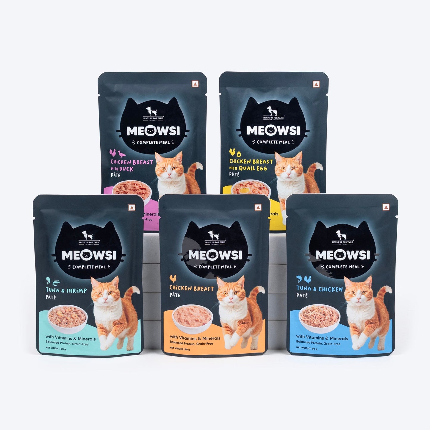 Meowsi by HUFT Tuna & Chicken P¢t© Cat Wet Food, 80 gm, grain-free, with vitamins and minerals for balanced nutrition.