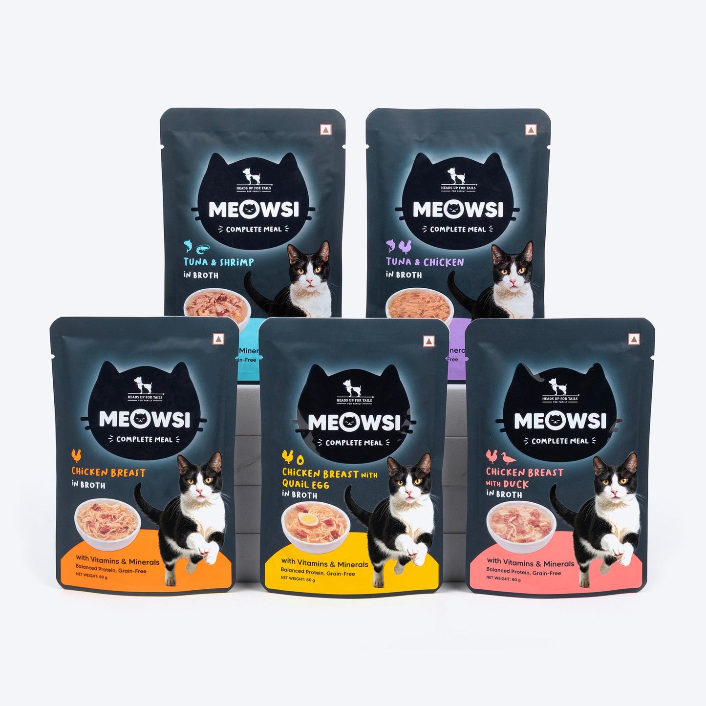 Meowsi by HUFT Tuna & Shrimp in Broth Cat Wet Food, 80 gm, complete meal with vitamins and minerals, grain-free.