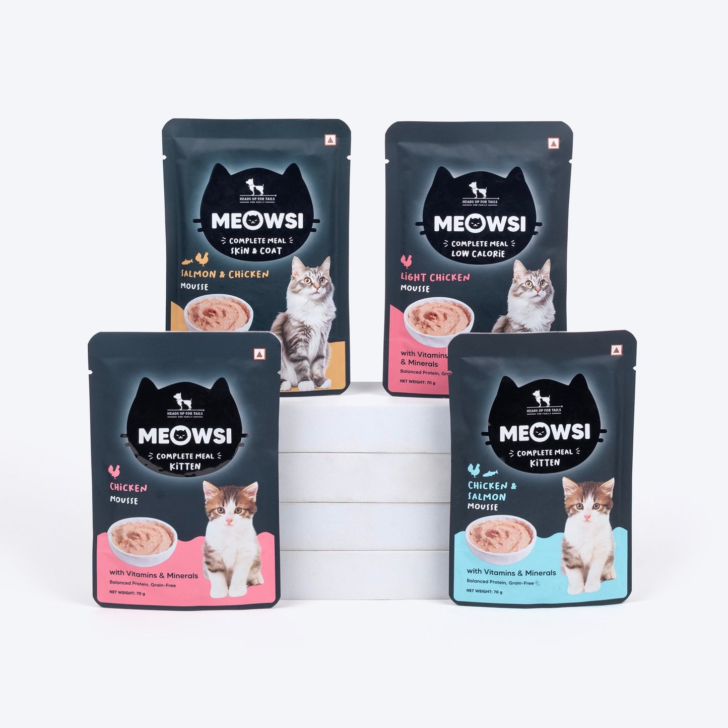 Meowsi by HUFT Chicken Mousse Kitten Wet Food, 70 gm, complete meal with vitamins and minerals, grain-free.