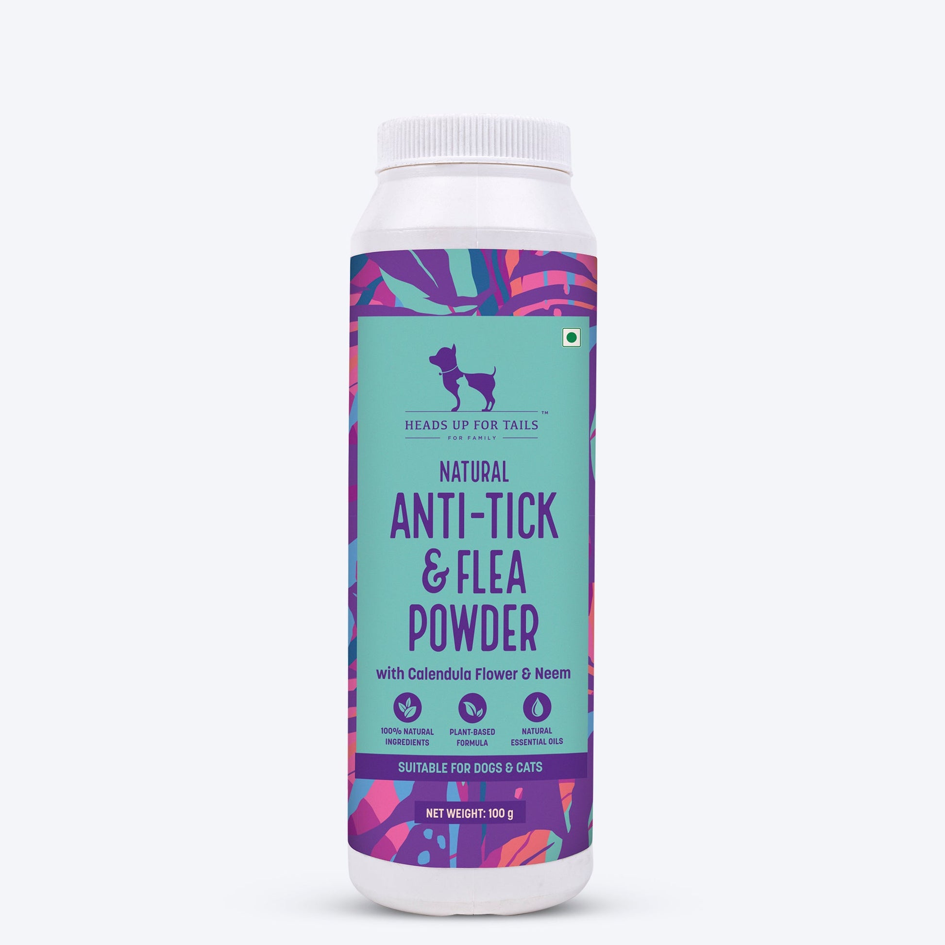 HUFT Natural Anti Tick and Flea Powder for Dogs & Cats - 100 g - Heads Up For Tails