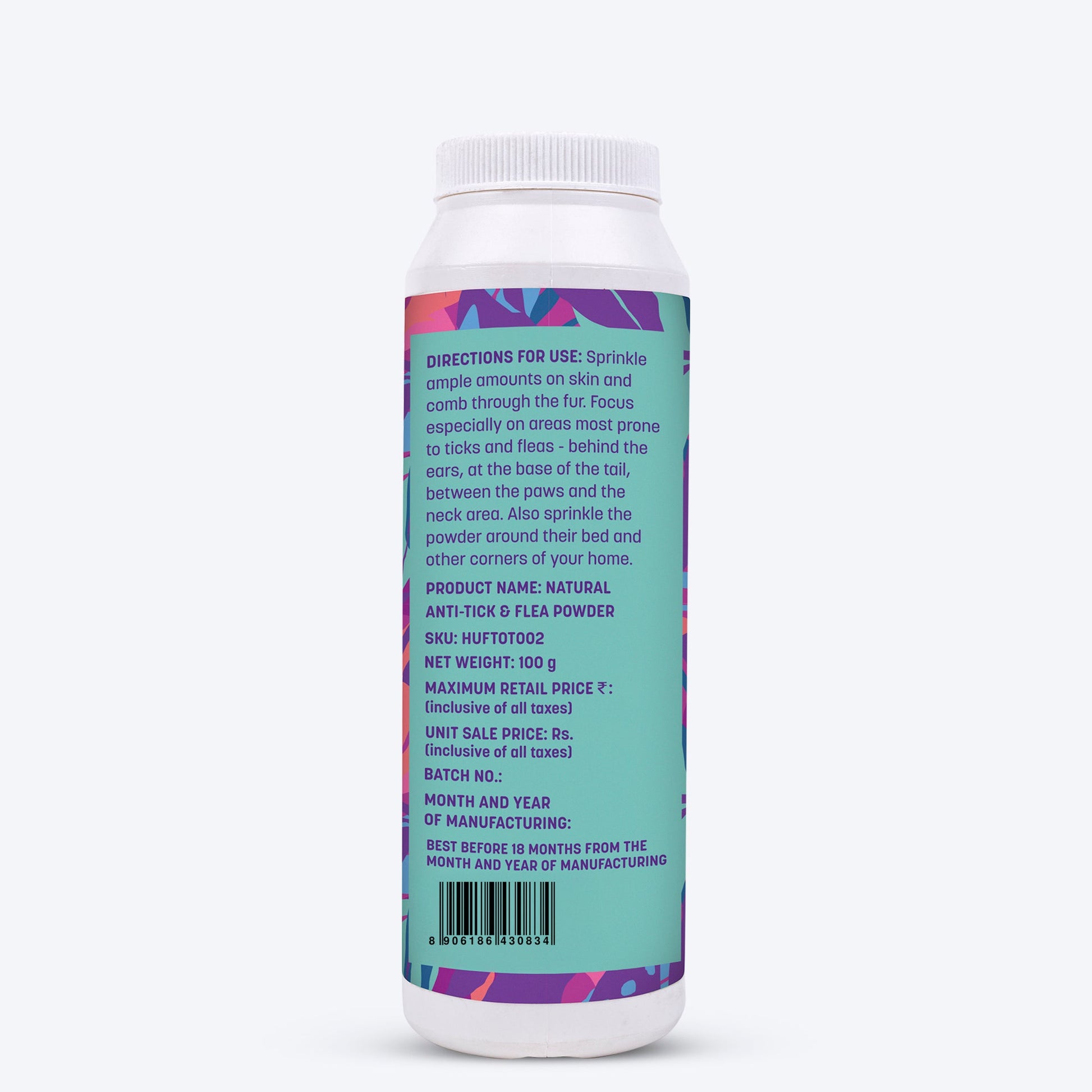 HUFT Natural Anti Tick and Flea Powder for Dogs & Cats - 100 g - Heads Up For Tails