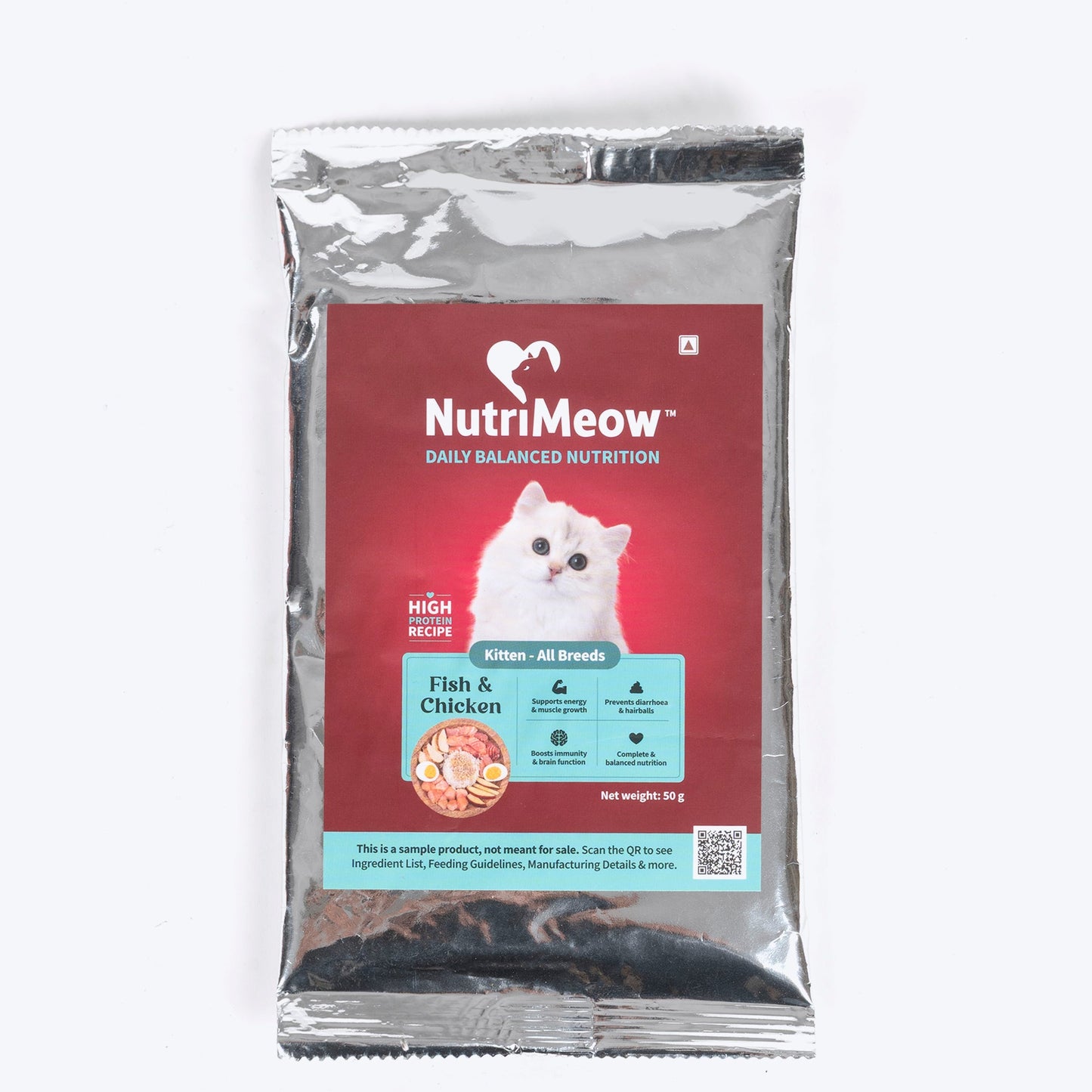 Nutrimeow Daily Balanced Nutrition Fish & Chicken Kitten Dry Cat food-50 gm - Sample
