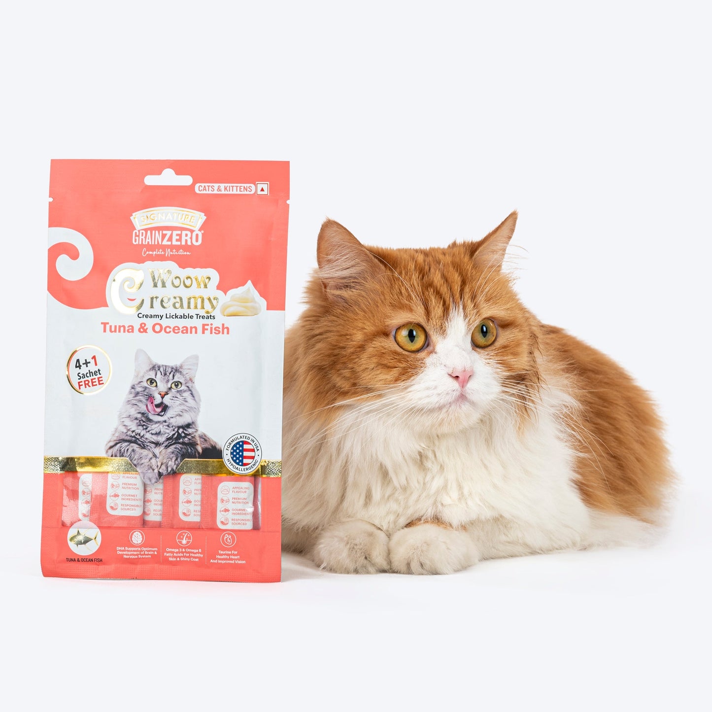 Signature Grain Zero Woow Creamy Tuna & Ocean Fish Lickable Treats For Cat & Kitten - 75 g - Heads Up For Tails