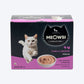 Meowsi by HUFT Tuna & Chicken in Mousse Cat Wet Food, 80 gm, features a cat graphic and a bowl of mousse on the packaging.