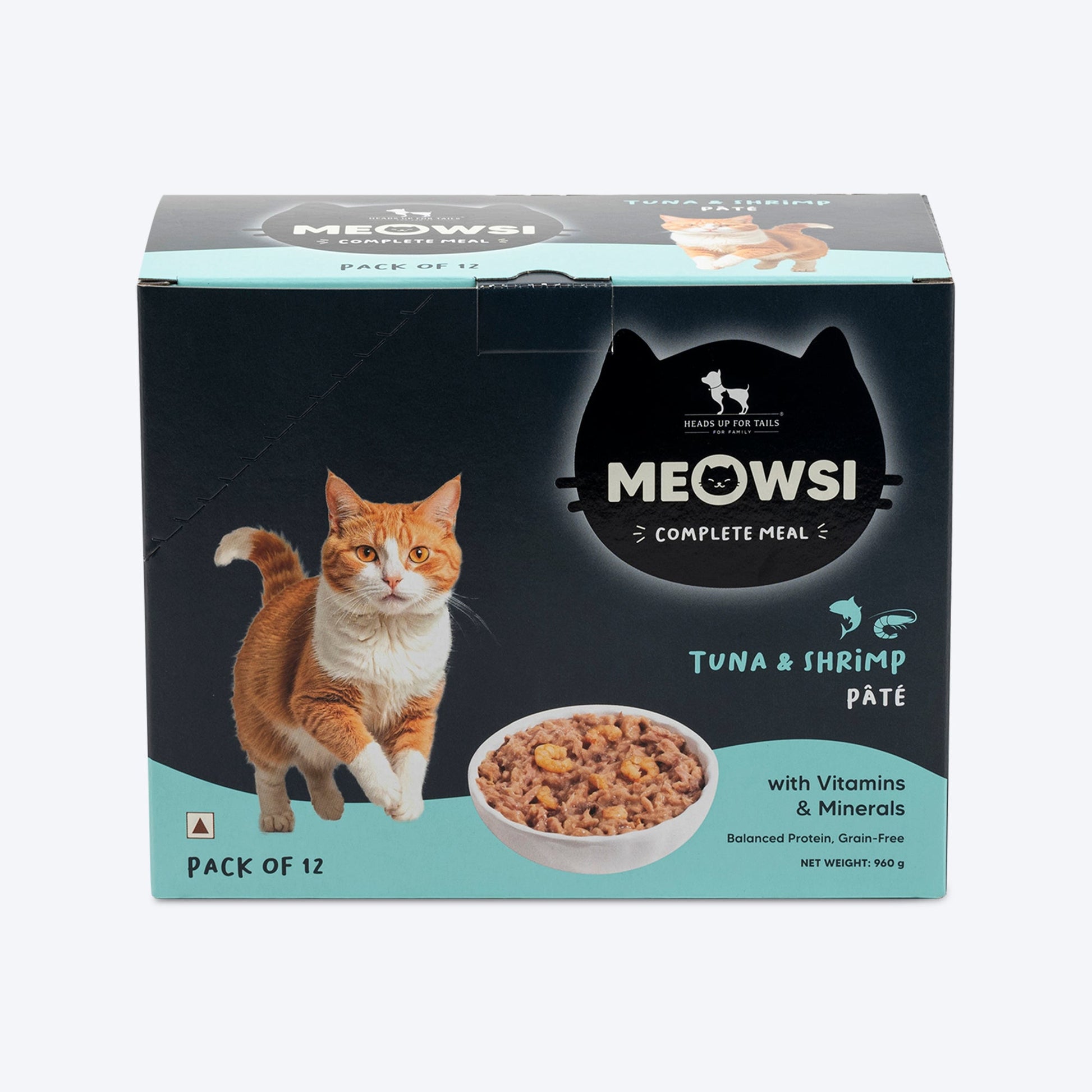 Meowsi by HUFT Tuna & Shrimp p¢t© Cat Wet Food, 80 gm, grain-free, with vitamins and minerals for balanced nutrition.