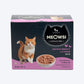 Meowsi by HUFT Chicken Breast with Duck p¢t© cat wet food, 80 gm, featuring a cat and a bowl of food on the packaging.
