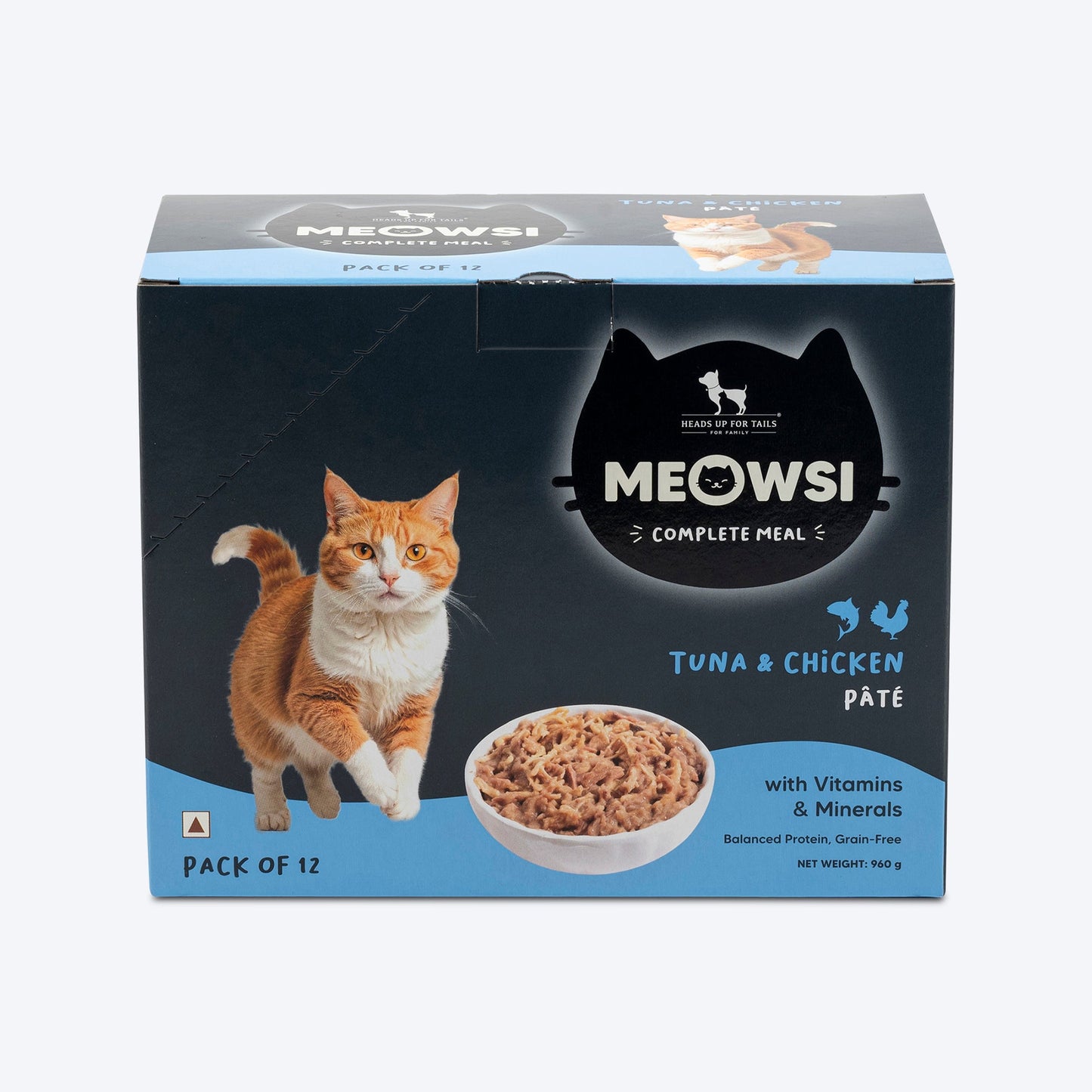 Meowsi by HUFT Tuna & Chicken P¢t© Cat Wet Food, 80 gm, grain-free, with vitamins and minerals for balanced nutrition.