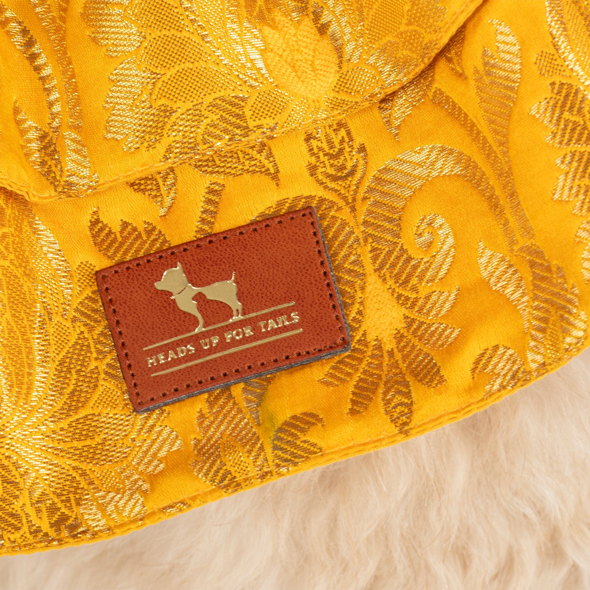 HUFT Customised Zari Paw Blossom Brocade Lehenga Choli Set For Dog & Cat - Yellow - Heads Up For Tails