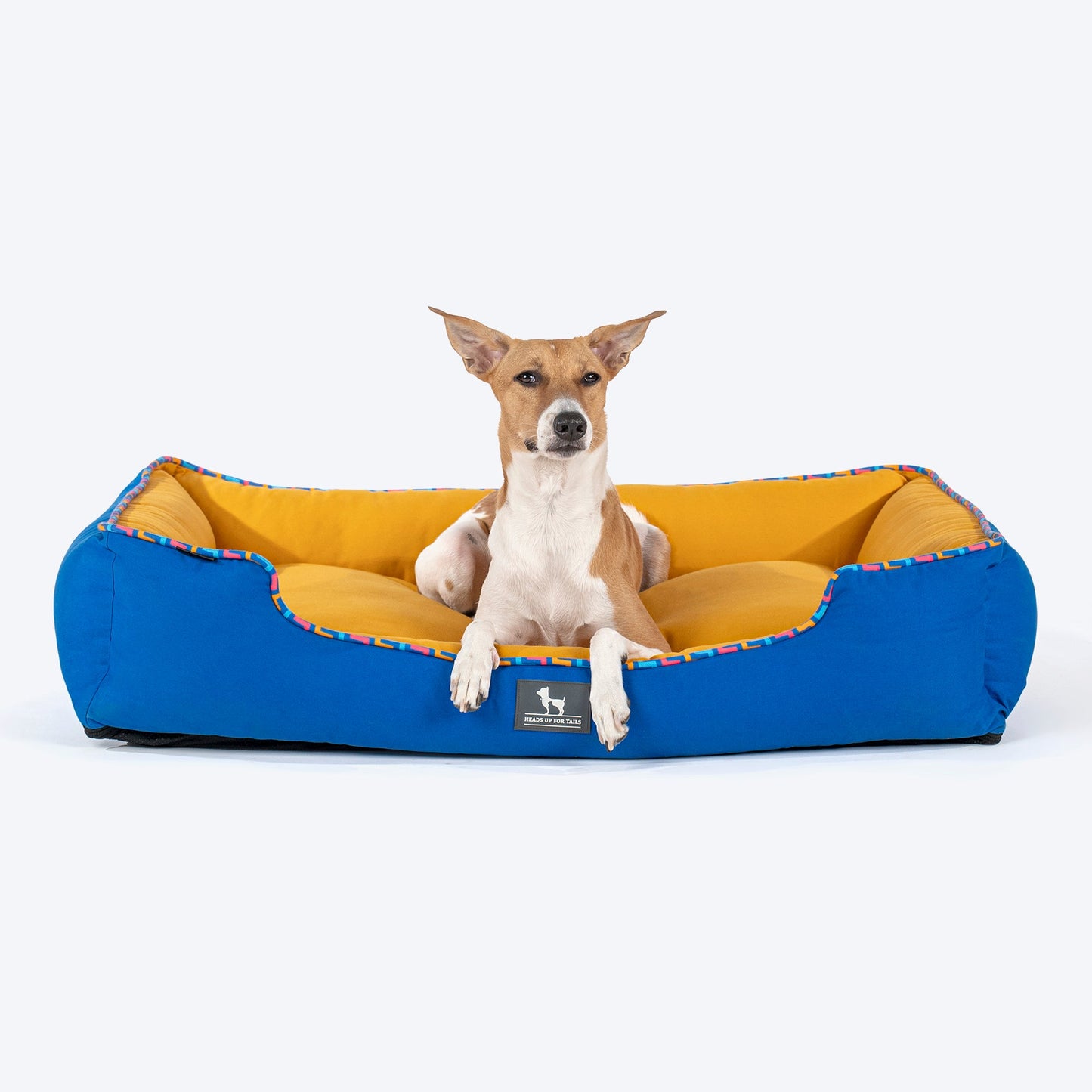 HUFT Classic Lounger Dog Bed - Blue & Mustard Yellow - Heads Up For Tails