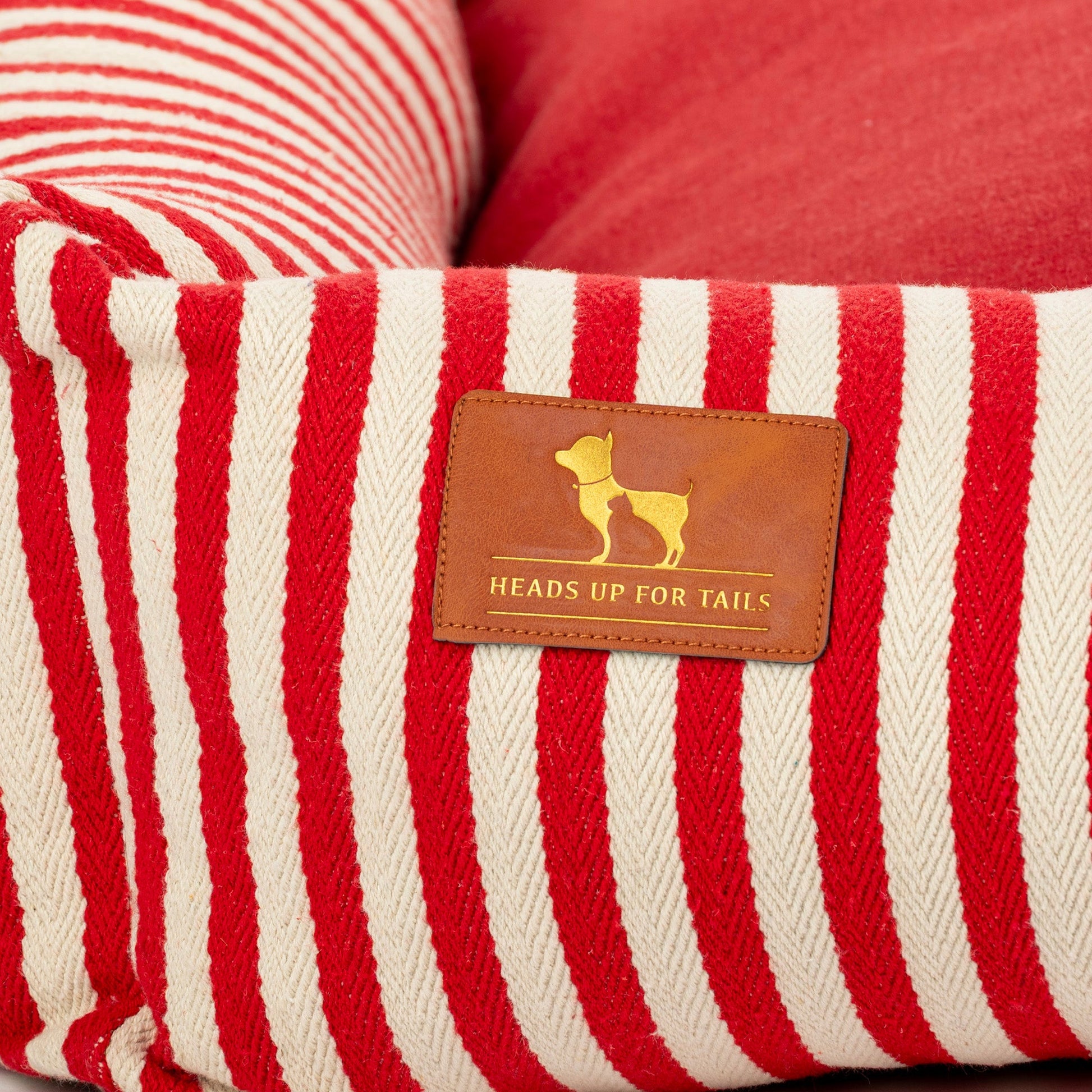 HUFT Bear Stripes Lounger Bed For Dog - Red & Ivory - Heads Up For Tails