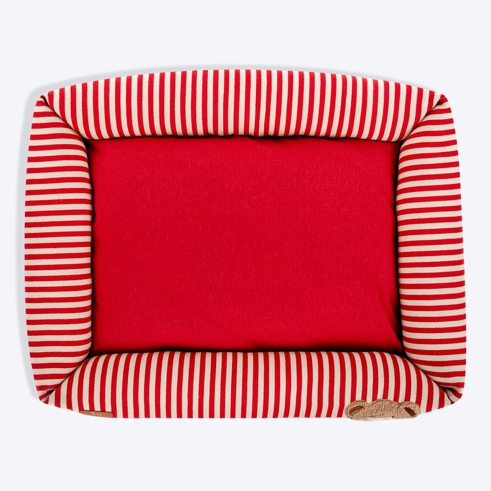 HUFT Bear Stripes Lounger Bed For Dog - Red & Ivory - Heads Up For Tails