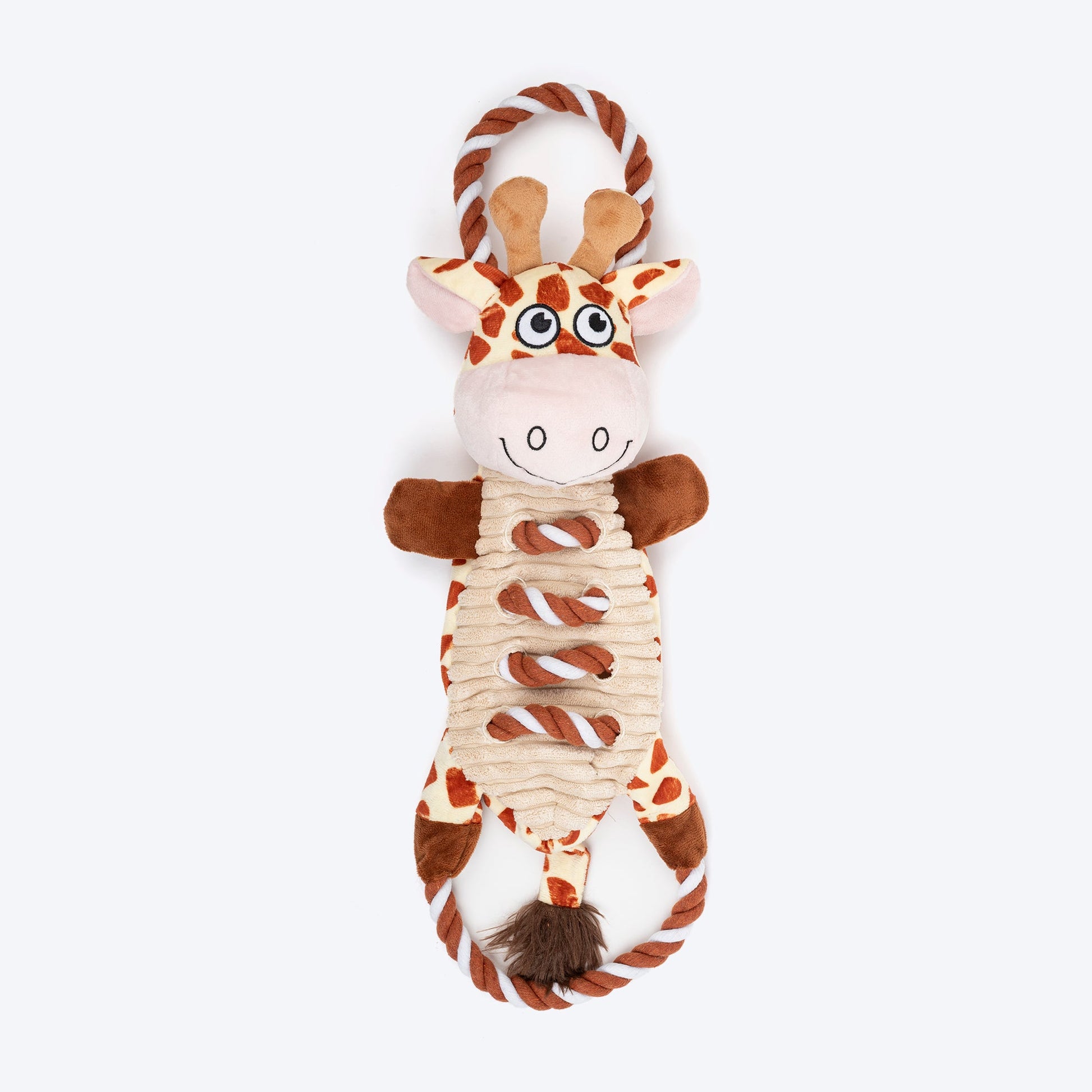 Dash Dog Stripy Giraffe Squeaky Plush Toy For Dog - Brown & Beige - Heads Up For Tails