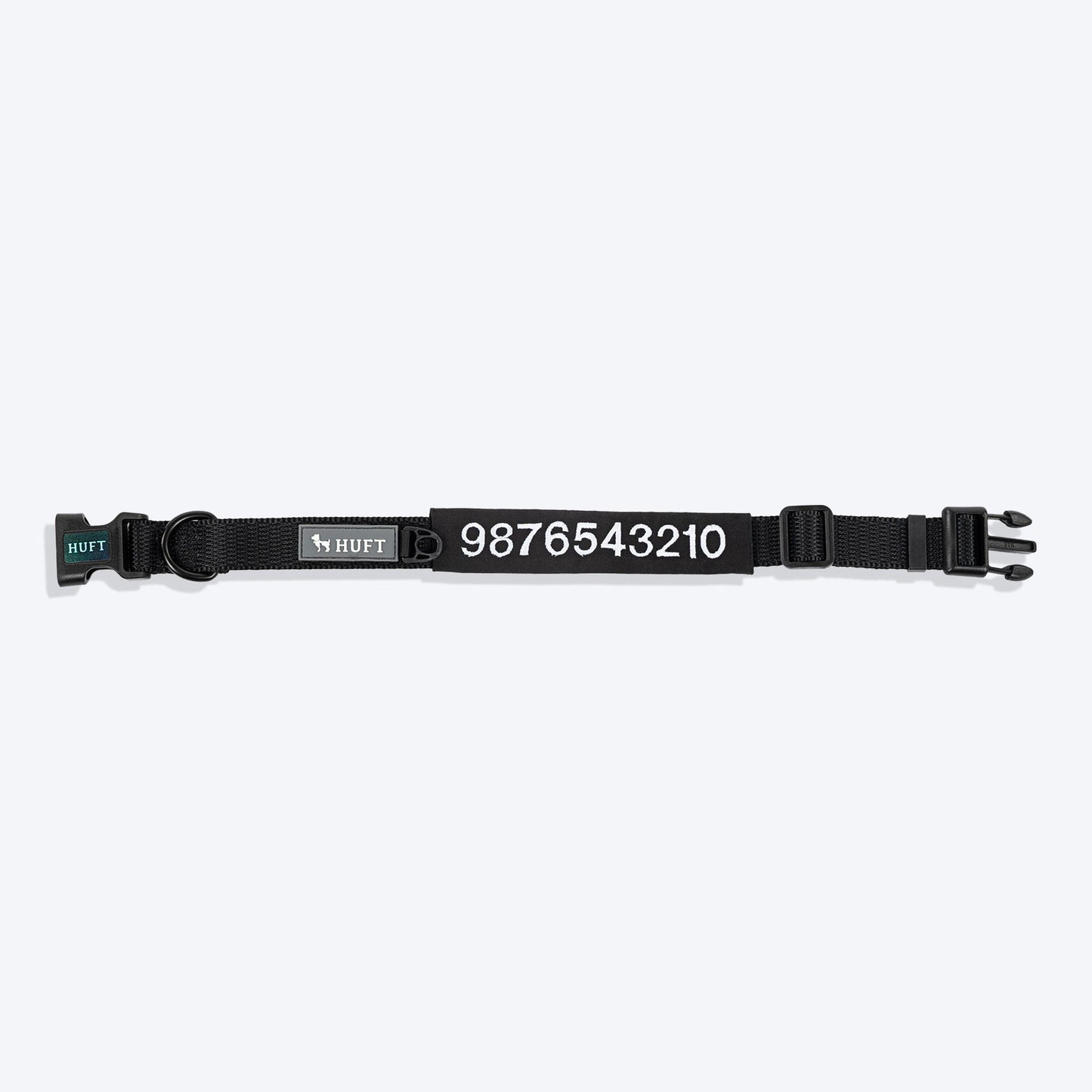 HUFT Classic Personalised (Mobile No.) Dog Collar - Coal Black - Heads Up For Tails