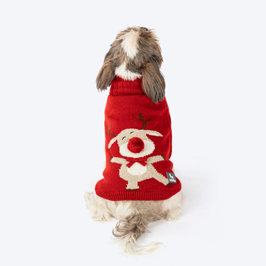 HUFT Rudolph'Â¬â‚¬Å¾Â¢s Red-Nose Sweater For Small Dog - Red - Heads Up For Tails