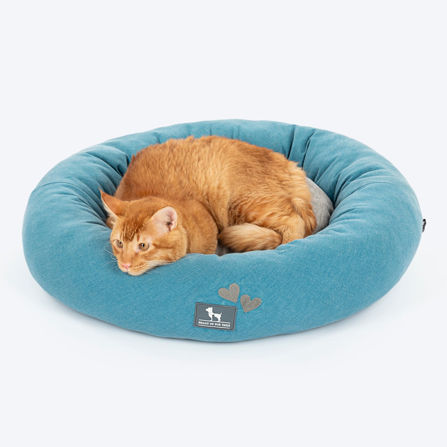 HUFT Dreamy Donut Bed For Cat & Puppy - Teal & Grey - Heads Up For Tails