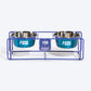 Dash Dog Rainbow Rush Elevated Double Diner With Steel Bowl Inserts For Dog - Violet - Heads Up For Tails