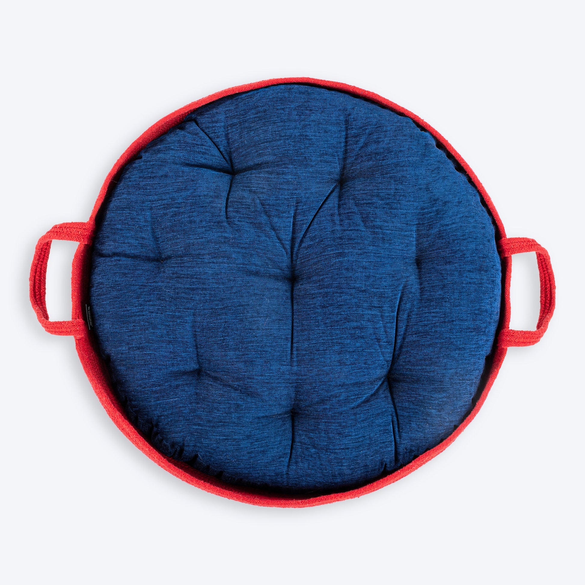 HUFT Cuddle Paws Jute Basket Bed With Cushion For Small Dogs & Cats - Red & Navy - Heads Up For Tails