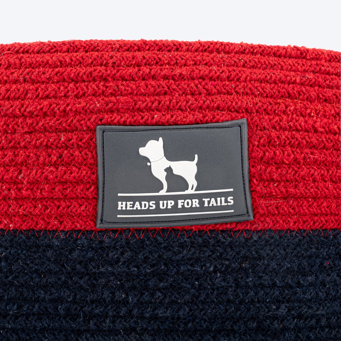 HUFT Cuddle Paws Jute Basket Bed With Cushion For Small Dogs & Cats - Red & Navy - Heads Up For Tails