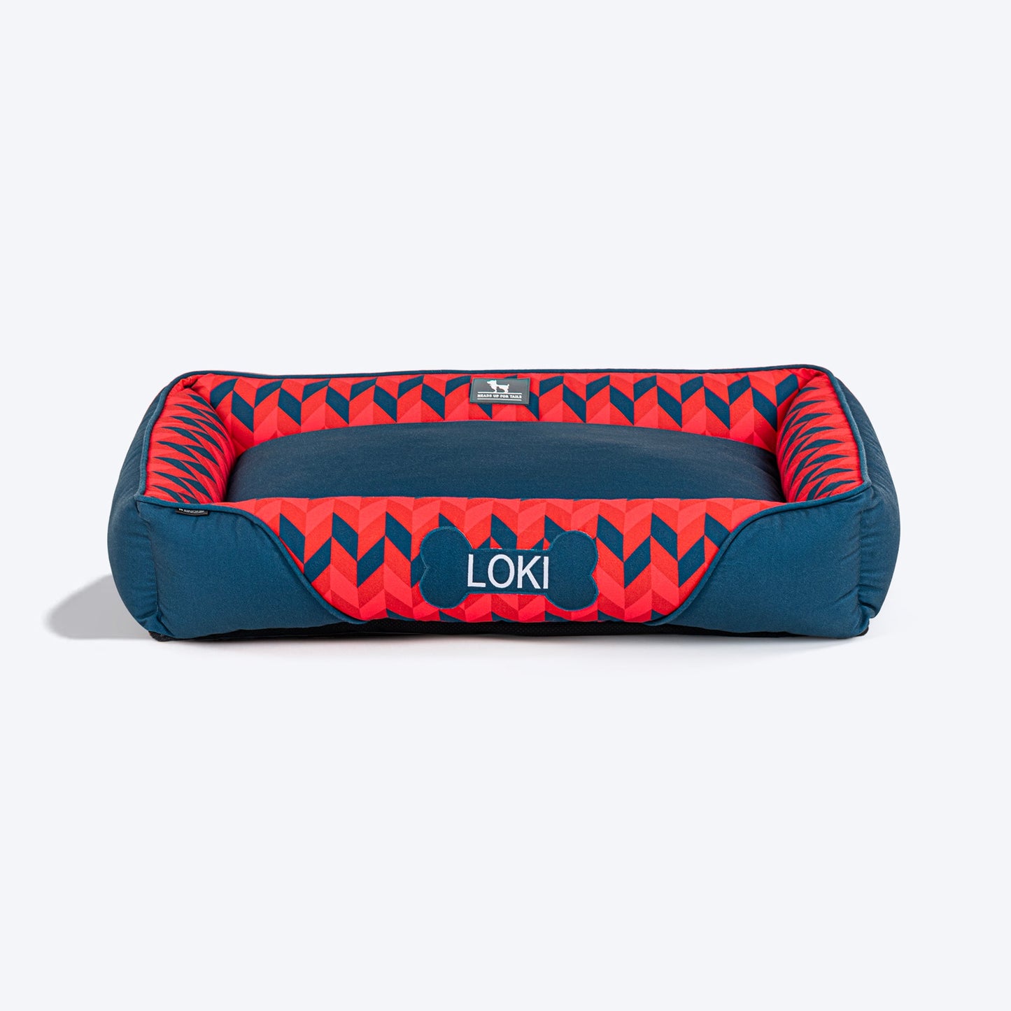 HUFT Personalised Geometric Groove Lounger Bed For Dog - Navy Blue - Heads Up For Tails