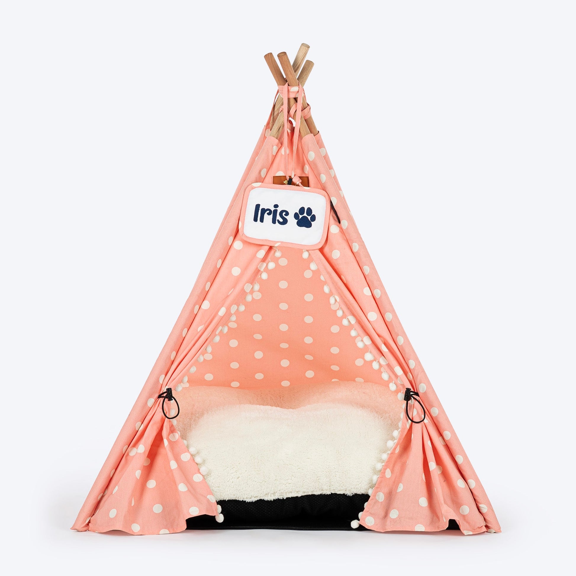HUFT Personalised Polka Paws Teepee Tent Bed For Dog & Cat - Peach - Heads Up For Tails