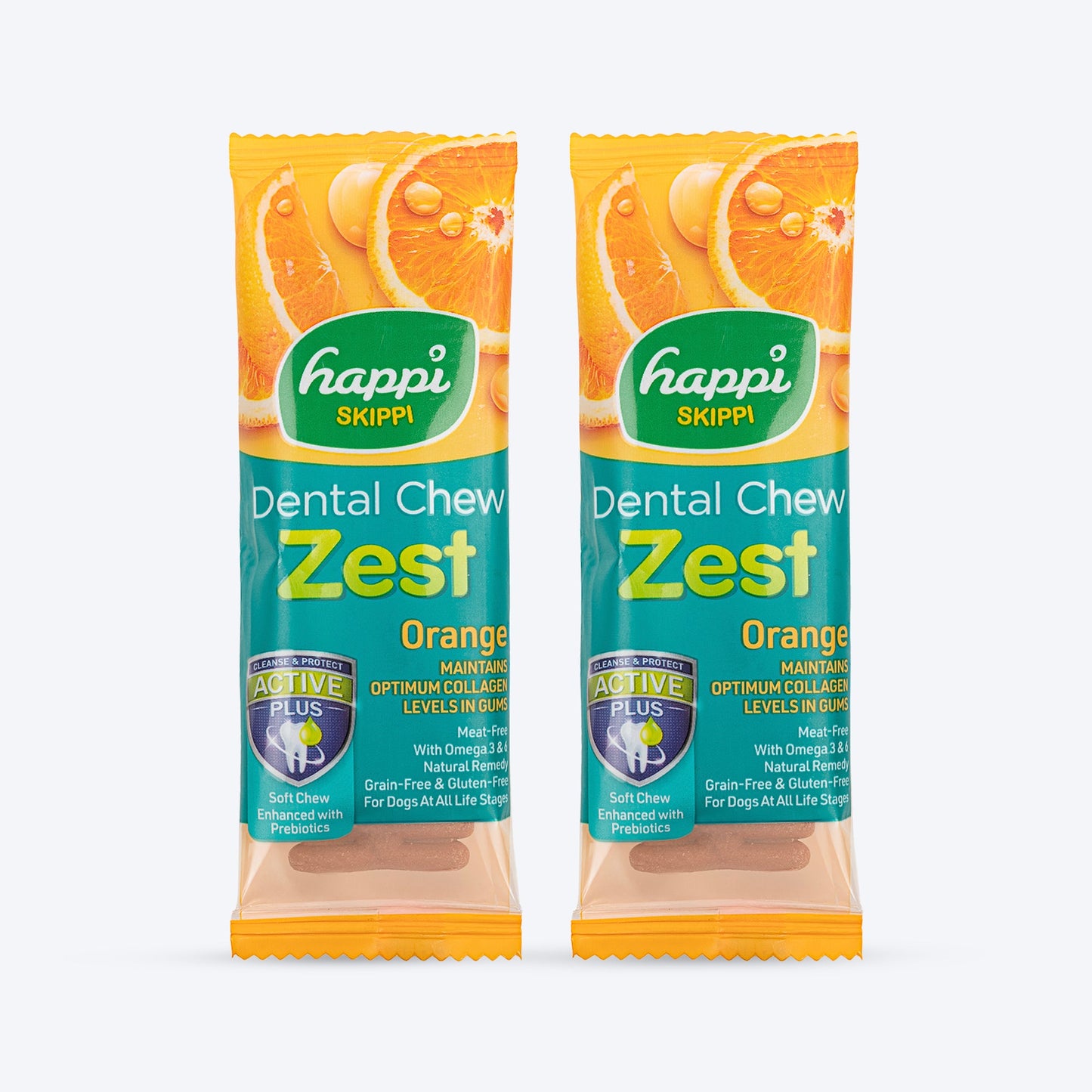 Happi Skippi Dental Chew Zest Orange Dog Treats - 4 inch - 25 gm - Heads Up For Tails