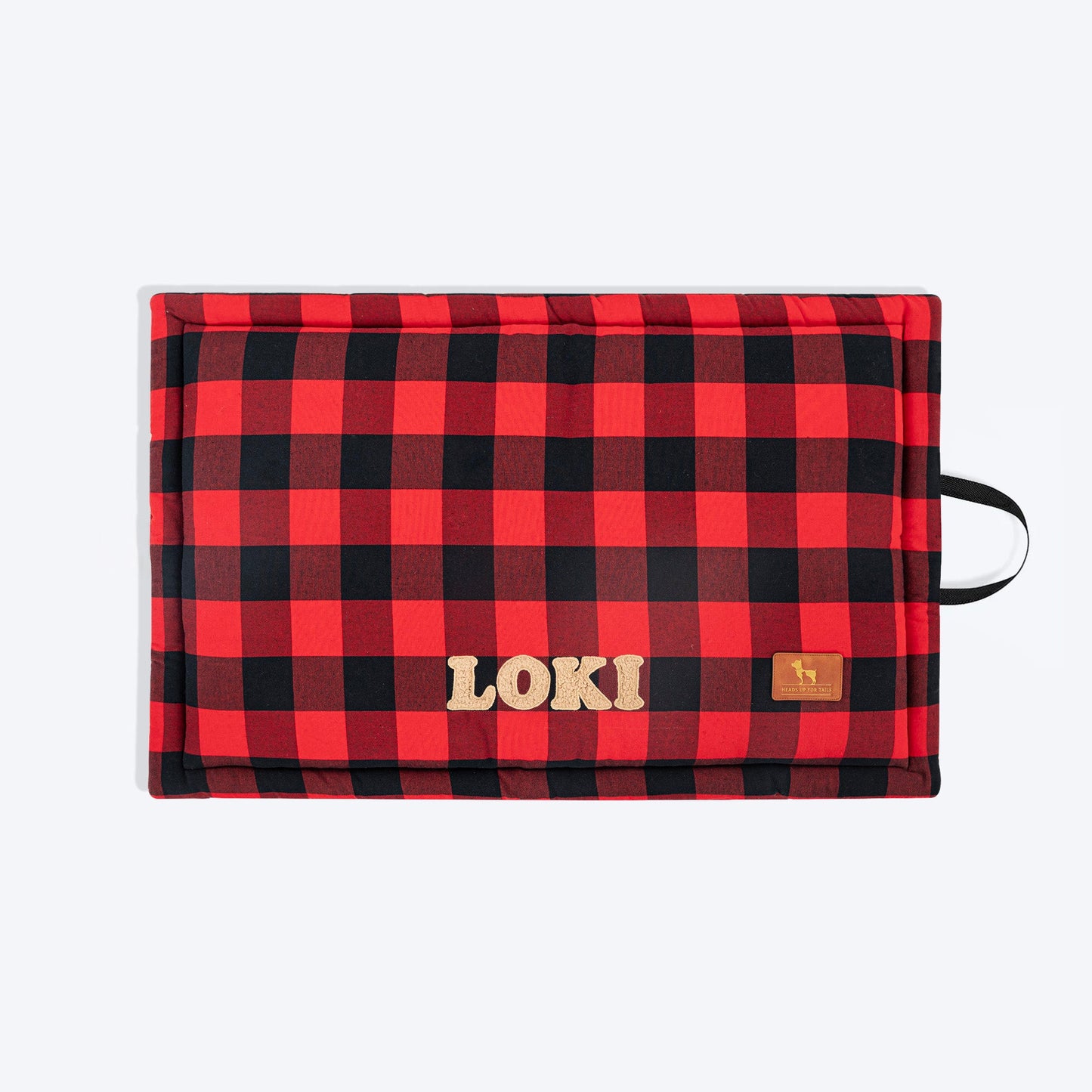 HUFT Personalised Checkered Cuddle Mat For Dog & Cat - Red & Black - Heads Up For Tails