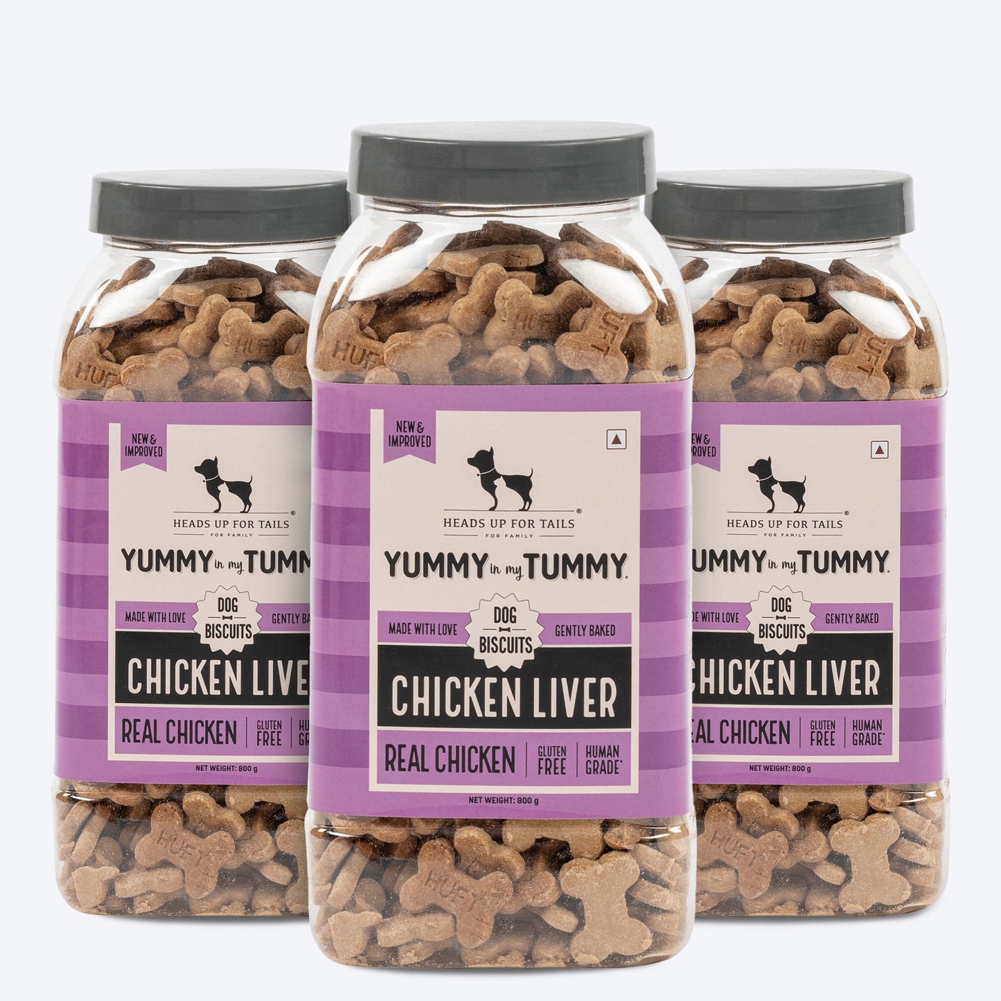 HUFT Yummy in my Tummy Chicken Liver Dog Biscuits, gluten-free, 800g, gently baked, in a pack of two jars