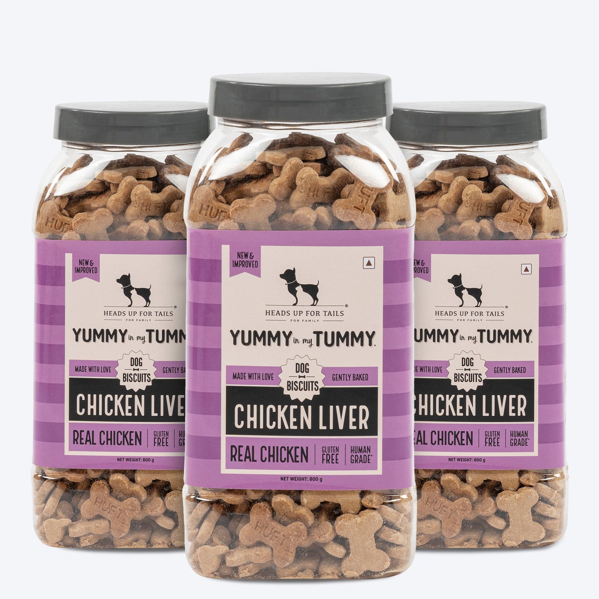 HUFT Yummy in my Tummy Chicken Liver Dog Biscuits, gluten-free, 800g, gently baked, in a pack of two jars