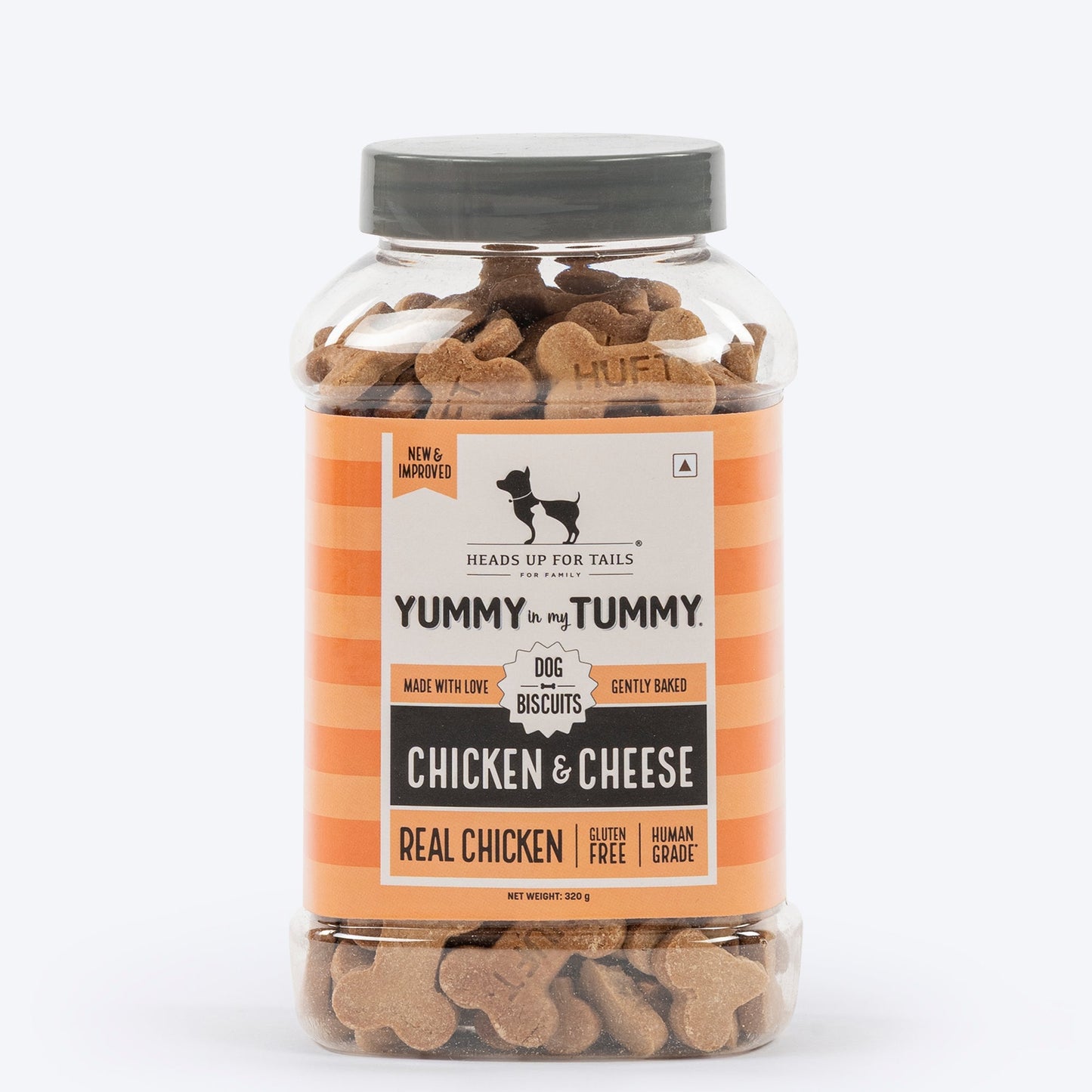 Heads Up for Tails Yummy in my Tummy Chicken & Cheese Dog Biscuits, 320g, gluten-free, gently baked, real chicken