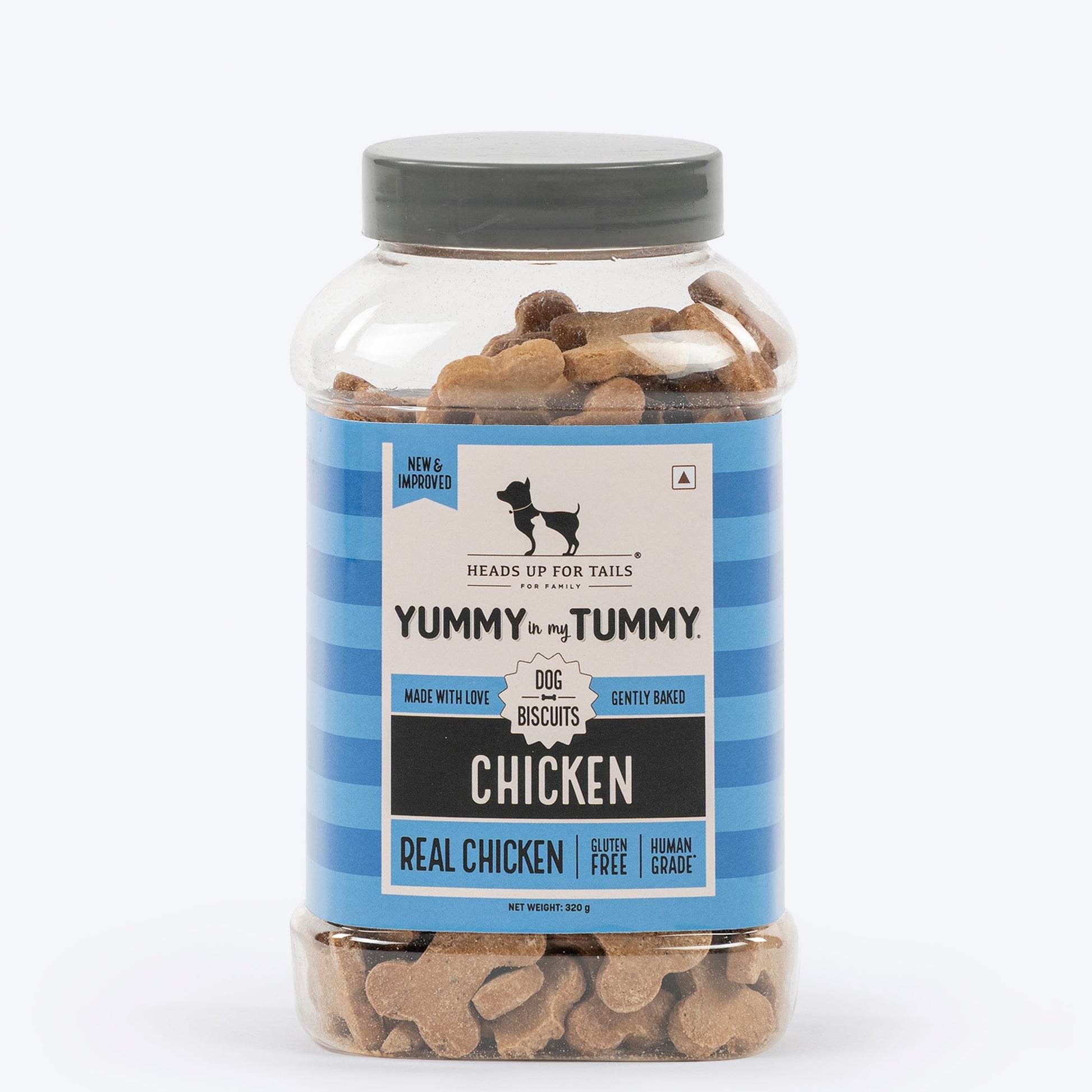 Heads Up for Tails Yummy in my Tummy Chicken Dog Biscuits, 320g, gluten-free, gently baked, made with real chicken