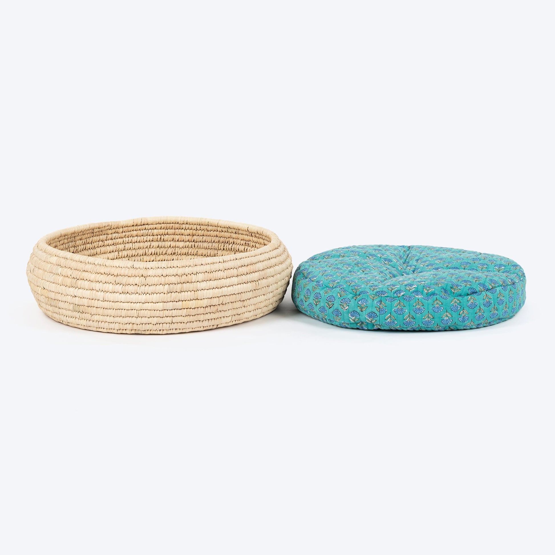 HUFT Nature Nap Basket Bed With Block Printed Cushion For Cat - Multicolor - Heads Up For Tails