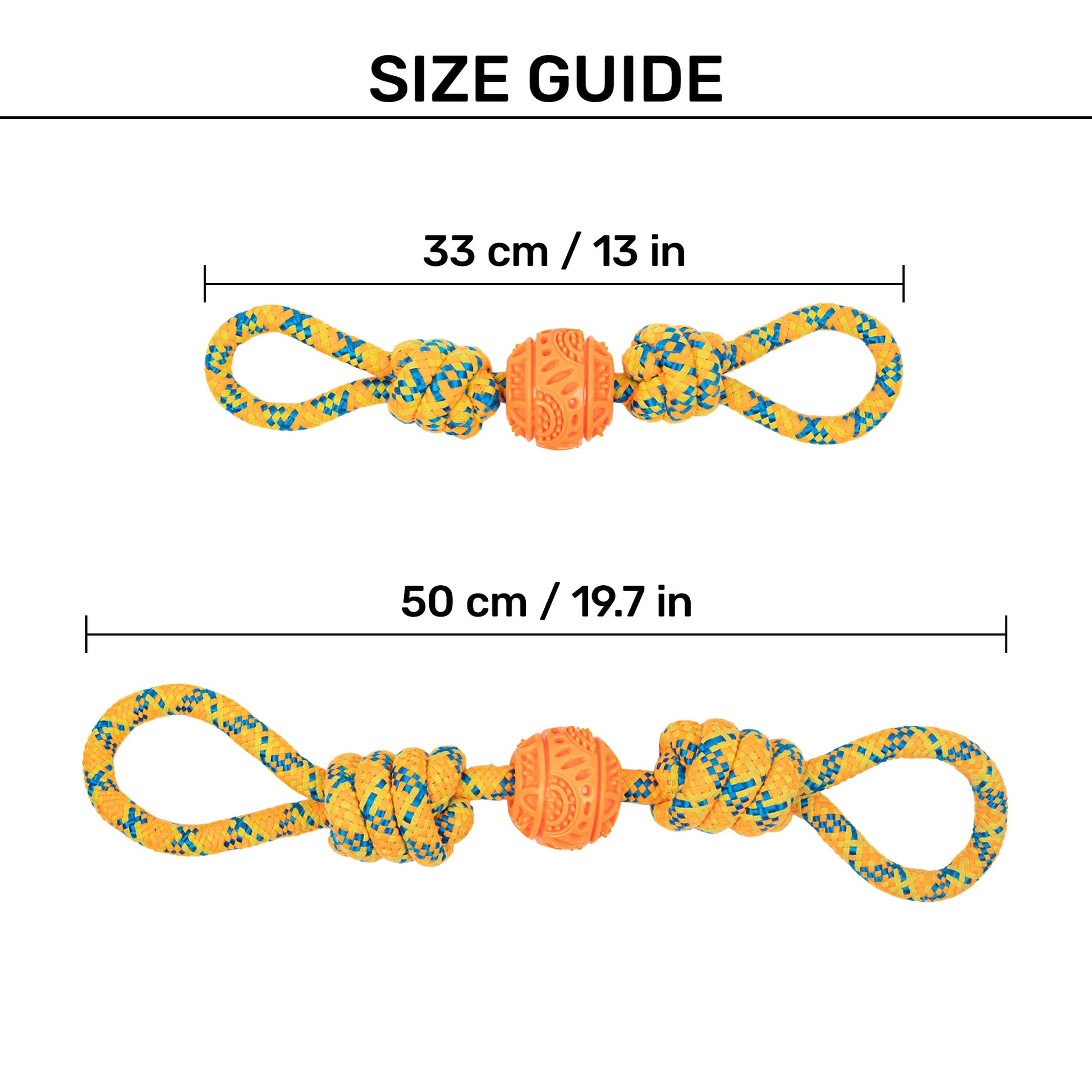 HUFT Tuggables Twisted Tug & Ball Rope Toy For Dog - Yellow & Orange - Heads Up For Tails