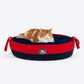 HUFT Cuddle Paws Jute Basket Bed With Cushion For Small Dogs & Cats - Red & Navy - Heads Up For Tails