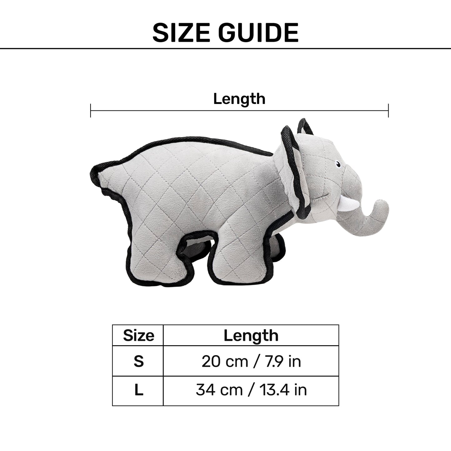 Dash Dog Crinkly Elephant Plush Toy for Dog - Grey - Heads Up For Tails