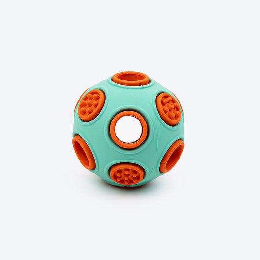 Dash Dog Toss â€˜nâ€™ Treat Ball Chew Toy For Dog - Blue & Orange - S - Heads Up For Tails